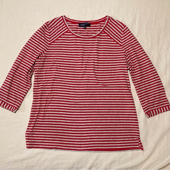 Jones New York Red and Gray Striped Tee with 3/4 Sleeves - Picture 1 of 7